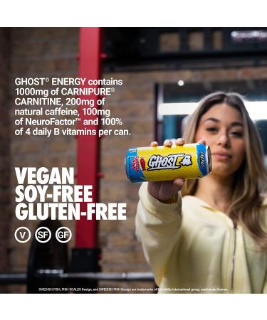Ghost Energy Sugar-Free Swedish Fish Energy Drink 12-Pack - 16oz Cans - 200mg Natural Caffeine - L-Carnitine & Taurine - Soy & Gluten-Free - Vegan - Buy Online on GoSupps.com