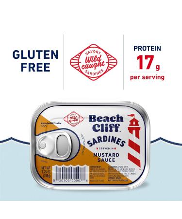 Beach Cliff Wild Caught Fish Steaks in Mustard Sauce 3.75 oz Can (Pack of 12) - High Protein & Gluten-Free - Perfect for Pasta & Seafood Recipes - Buy Online on GoSupps.com