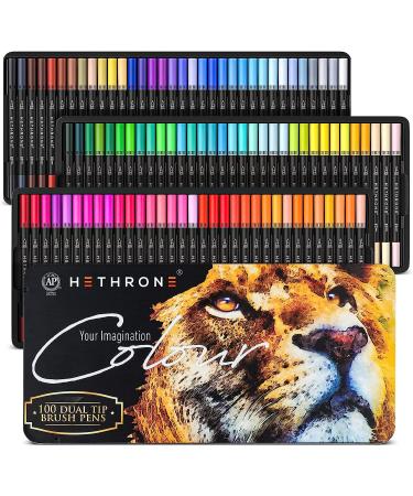 Hethrone 100 Colors Dual Tip Brush Pens Set for Adult Coloring, Calligraphy & Drawing - Fine Tip Art Markers for Painting & Lettering (Black) - Buy Online on GoSupps.com