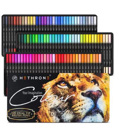 Hethrone Markers for Adult Coloring 100 Colors Dual Tip Brush Pens