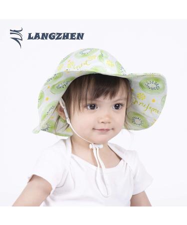 LANGZHEN Beach Sun Protection Hat for Baby Girls - Adjustable Toddler Kids Hat with Chin Strap - Wide Brim Summer Play Hat - Kiwi - 1-2 Years - Buy Online on GoSupps.com
