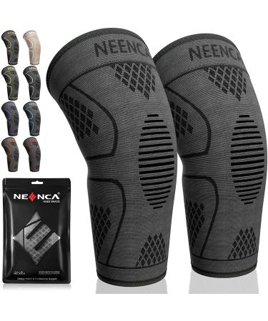 NEENCA 2 Pack Knee Brace Knee Compression Sleeve Support for Knee Pain Running Work Out Gym Hiking Arthritis ACL PCL Joint Pain Relief Meniscus Tear Injury Recovery Sports Large 2 Pack - Dark Black