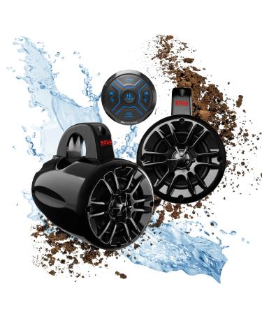 BOSS Audio Systems MG150T.4 Marine ATV UTV Waketower Speakers Gauge Receiver (Built-in 2 CH Amplifier) Package  IPX6 Weatherproof, Bluetooth Audio, No CD, USB, Aux-in, 4 Inch Speakers, 2 Way