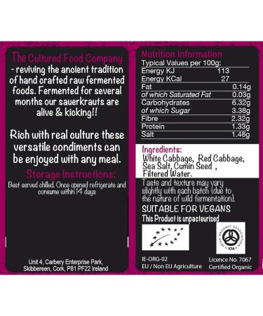 Ruby Red Sauerkraut 1kg Jar - Raw & Unpasteurised - Traditionally Fermented - by The Cultured Food Company - Buy Online on GoSupps.com