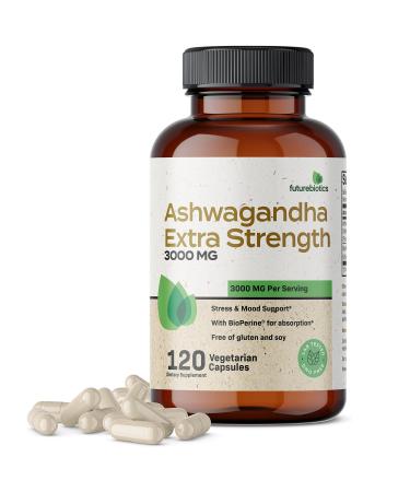 Futurebiotics Ashwagandha Capsules Extra Strength 3000mg - Stress Relief Formula, Natural Mood Support, Stress, Focus, and Energy Support Supplement, 120 Capsules 120 Count (Pack of 1)