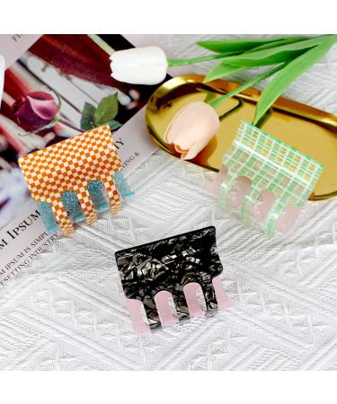 Checker Hair Claw Clips Set for Women - 3PCS AB-side Hair Accessories in Pink-Green, Pink-Black, Orange-Blue - Acrylic Big Open Claw Clips for Long Thick Hair - Buy Online on GoSupps.com