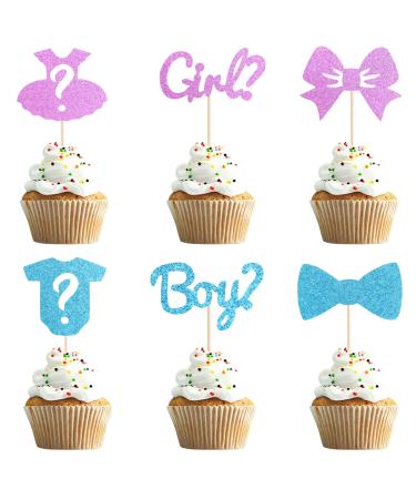 UXYOKM 24Pcs Gender Reveal Cupcake Toppers Baby's Boy or Girl Glitter Cupcake Picks Kids Birthday Party Decors Baby Shower Party Decoration Supplies