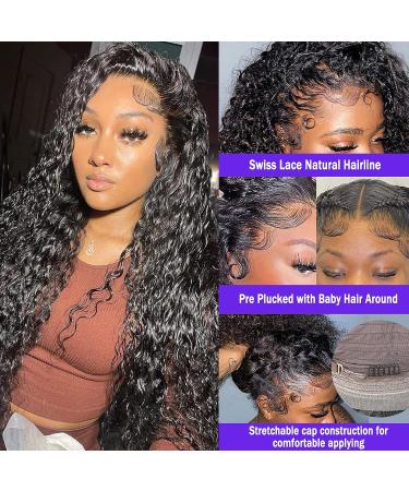 20 Water Wave Lace Front Human Hair Wig for Black Women - HD Transparent, Glueless, Pre-Plucked with Baby Hair, 180% Density, Natural Color - 20 Inch - Buy Online on GoSupps.com