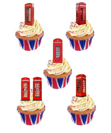 24 Stand Up Retro London TELEPHONE PHONE BOX Themed Edible Wafer paper Cake Toppers Decorations