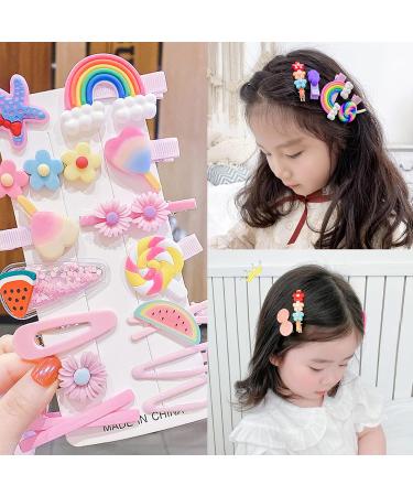 28-Piece Glitter Hair Clips Set for Girls - Cute Cartoon Hair Accessories & Flower Designs - Buy Online on GoSupps.com