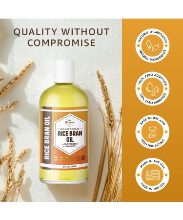 ORGANIC RICE BRAN OIL (16 oz) Premium Cold Pressed Unrefined | 100% Pure Rice Bran Oil for Skin Face Hair Soap Making | Carrier for Essential Oils | Available in Bulk | 16 FL OZ - Buy Online on GoSupps.com
