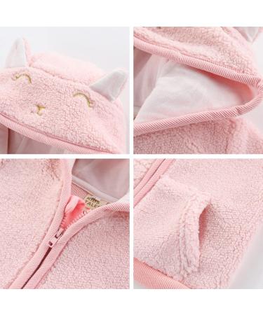 Cartoon Fleece Hooded Jacket for Newborns, Boys, and Girls | Warm Toddler Kids Outwear Coat with Ears | Zipper Up | 3-6 Months | Pink - Buy Online on GoSupps.com
