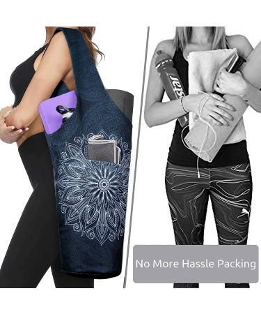 Fashion Printed Yoga Mat Bag with Large Side Pocket - Mandala Black | Fits Most Size Mats | Zipper Pocket Long Tote Yoga Bag - 37 x 15.5 - Buy Online on GoSupps.com