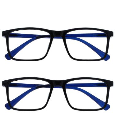 Opulize ink long -distance glasses 2 Pack Large rectangular frame spring hinges scratch -resistant black men mm4-1 -1.50 -1.50 diopters black front with blue arms