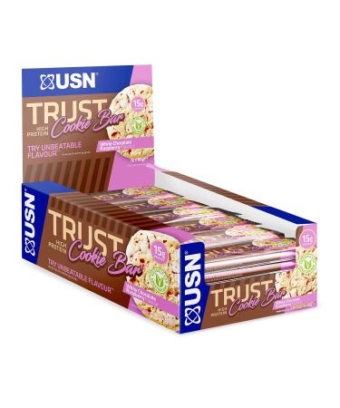 USN Trust Cookie Bar - White Chocolate & Raspberry Flavour Protein Bars; Post-Workout Snack; Box of 12 x 60g Bars; SCB003