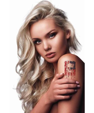 Artsure USA Skull on American Flag Temporary Tattoos - 6 Sheets for Men & Women, Neck, Arm, Chest - 2.8 X 1.8 Inch - Buy Online on GoSupps.com