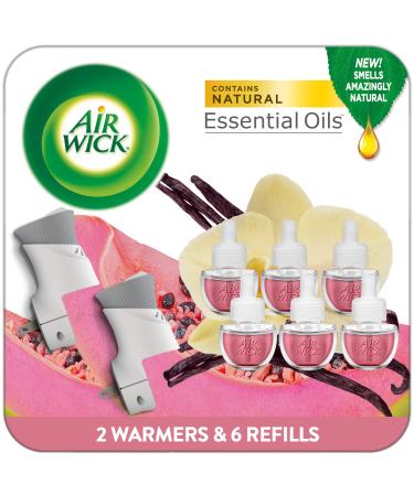 Air Wick Plug in Scented Starter Kit, 2 Warmers + 6 Refills, Vanilla & Pink Papaya, Essential Oils, Air Freshener