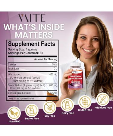 Black Walnut Wormwood Gummies - Herbal Supplement with Artemisia Annua Herb & Juglans nigra Hull for Digestive Wellness & Natural Body Cleanse Non-GMO & Gluten Free Supplements - 60 Gummy Chewables - Buy Online on GoSupps.com