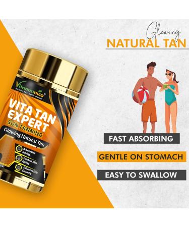 Vitaminnica Vita Tan Expert- Tanning Accelerator Capsules- Natural Sun Protector - 60 Vegan Capsules - Natural Beta Carotene with Carrot Powder L-Tyrosine Copper 1 - Buy Online on GoSupps.com