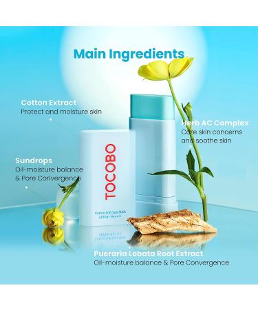 TOCOBO Cotton Soft Sun Stick SPF50+ PA++++ 0.67 oz | Natural Anti-Sebum Formula, Soft Matt Finish | Mother's Day Gift | EWG Green Certified, PEG Free | Korean Vegan Face Sunscreen - Buy Online on GoSupps.com