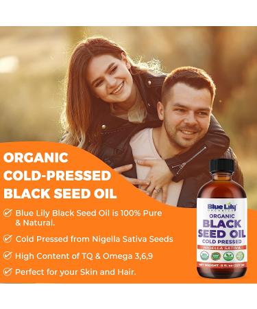 Blue Lily Organics Organic Black Seed Oil 8 oz - USDA Certified, Cold Pressed from Nigella Sativa - Omega 3 6 9 Super Antioxidant for Immune Support, Digestion, Hair & Skin - Vegan, Non-GMO - Buy Online on GoSupps.com