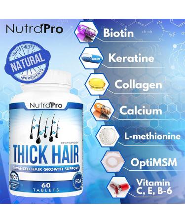 Thick Hair Growth Vitamins with DHT Blocker | Biotin, Keratin & Collagen Hair Supplements for Faster Growth | Men & Women | 60 Count - Buy Online on GoSupps.com