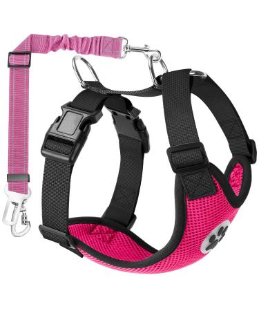 Slowton dog harness with safety belt for car breathable dish Dog seat belt with 2 carabiner hooks for attachment to the seat belt buckle or trunk (light pink XS) XS B-Hellrosa