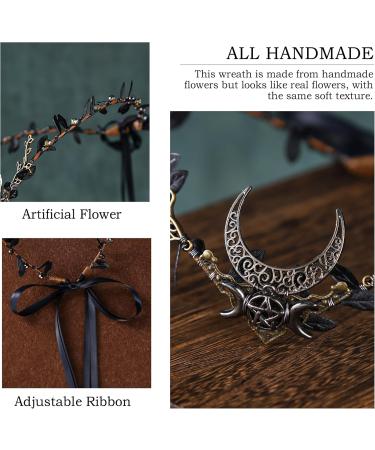 MOSTORY Handmade Moon Elf Headpiece - Woodland Forest Crown Fairy Goddess Tiara Elven Circlet Medieval Queen Accessory for Women Halloween Cosplay Renaissance Black - Buy Online on GoSupps.com