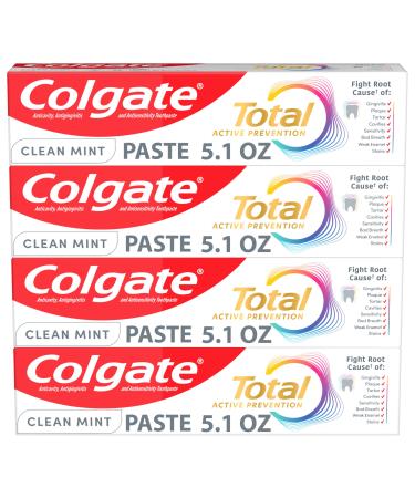 Colgate Total Active Prevention Clean Mint Toothpaste Anticavity Fluoride Toothpaste Clinically Proven Formula That Fights Plaque Bacteria Mint 4 Pack 5.1 oz