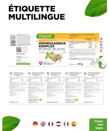 Complexe Ashwagandha KSM-66 - 180 g lules - 600 mg d'ashwagandha par jour - Avec magn sium zinc & vitamine B6 - Sans additifs - Hautement dos - Vegan new Design - Buy Online on GoSupps.com