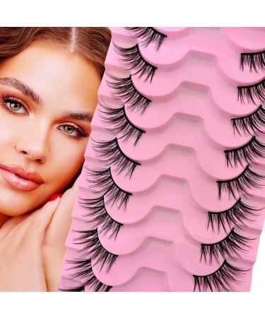 Half Lashes Natural Look Wispy Cat-Eye Lashes Fluffy Faux Mink False Eyelashes 3D Curly 15mm Short Lashes 3/4 Corner Lashes Reusable Soft DIY Cluster Lashes Pack 10 Pairs by Heracks(06) Half Lashes-06