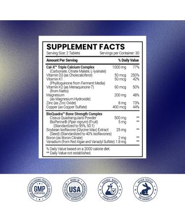 Research Verified Bone Health Support - Rebuild Bone Mass - Triple Calcium Complex Vitamin D3 Vitamin K2 Soy Isoflavones BioPerine - 60 Tablets - 1 Month Supply 60 Count (Pack of 1) - Buy Online on GoSupps.com