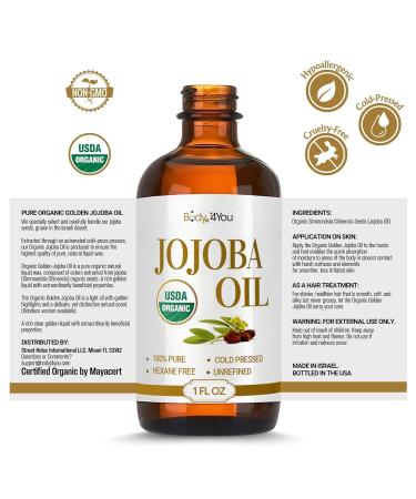 BodyJ4You Organic Jojoba Oil for Skin - USDA Organic 100% Pure Natural - Face Skin Gua Sha Facial Dermaplaning Hair Scalp Massage - Unrefined Cold Pressed Hexane Free - Base Carrier Wax - 1 Fl Oz 1 Fl Oz (Pack of 1) - Buy Online on GoSupps.com