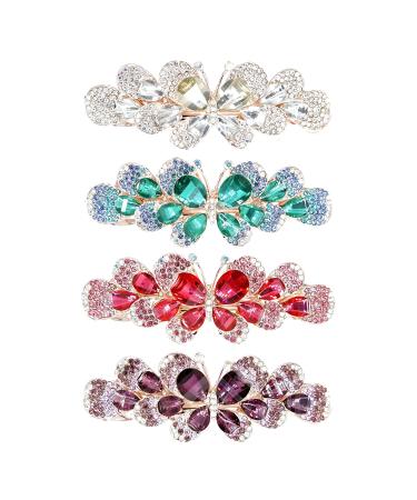 inSowni 4 Pack Glitter Sparkly Gems Crystal Rhinestones Butterfly Metal French Barrettes Floral Alligator Snap Hair Clips Accessories for Women Girls
