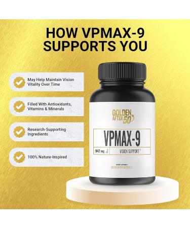 Golden After 50 VpMax-9 - Sight Care and Antioxidant Supplement with Eye Vitamins Lutein Lycopene and Bilberry Extract - 3 Bottles 1 Count (Pack of 3) - Buy Online on GoSupps.com