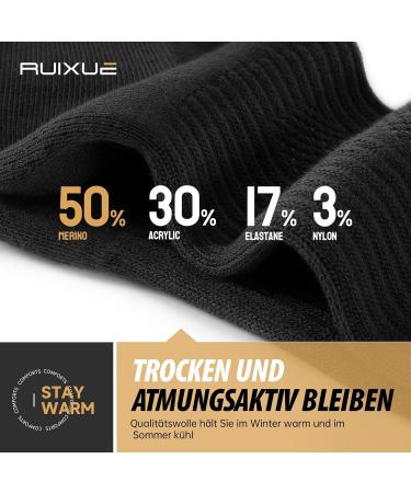 Ruixue Merino Wool Hiking Socks for Men & Women - Breathable Sports & Running Socks (3 Pairs Size 43-46 Black) - Buy Online on GoSupps.com