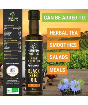 Organic Black Seed Oil 250ml - 100% Pure Cold Pressed Nigella Sativa Seed Oil - Buy Online on GoSupps.com