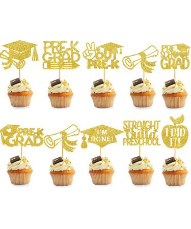 27Pcs Gold Preschool Graduation Cupcake Toppers 2024 Gold Graduation Cupcake Toppers 2024 Graduation Party Decorations Preschool Graduation Decorations Pre K Grad Decorations