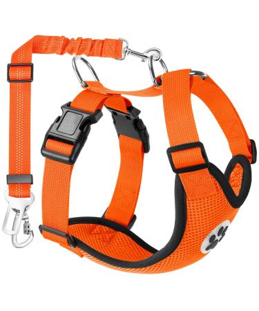 Slowton dog harness with safety belt for car breathable dish Dog seat belt with 2 carabin hooks for attachment to the seat belt buckle or trunk (orange l) l b-orange