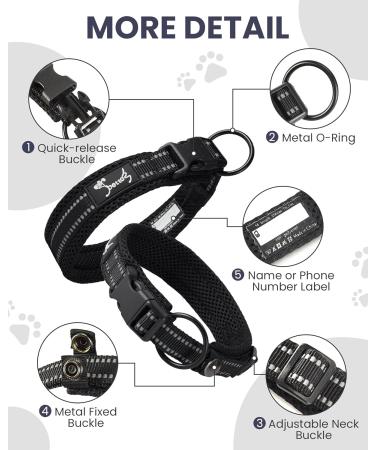 PETTOM Adjustable Nylon Dog Collar - Breathable Reflective Collar for Large Dogs (Black) - Buy Online on GoSupps.com