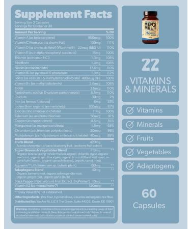Multivitamin for Men - Daily Men s Multivitamin - Methylated B Complex with Whole Food Ingredients Vitamin B12 Folate A C D3 E K2 Organic Fruits & Vegetables - Vegan Non-GMO - 60 Caps - Buy Online on GoSupps.com
