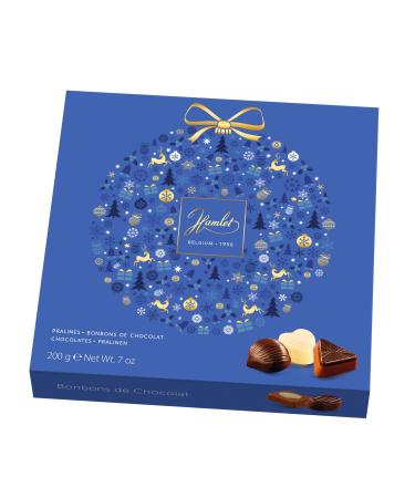 Hamlet Belgian Chocolate | Christmas Giftbox in Beautiful Blue Packaging | 20 pieces of Assorted White Milk & Dark Belgian Chocolate 200g