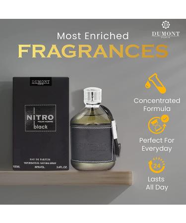 Dumont Nitro Black - 3.4 Eau De Parfum - 3.4oz - Luxury Perfume for Men - Woody Floral Fruity & Masculine Fragrance - Long Lasting Cologne Mist & Body Spray - for Him Fruit Woody & Floral - Buy Online on GoSupps.com