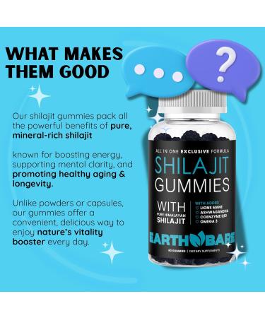Earth Bare Himalayan Shilajit with Lion s Mane Ashwagandha CoQ10 and Omega-3 Premium Exclusive Gummies for Energy Focus and Wellness - 60 Count - Buy Online on GoSupps.com