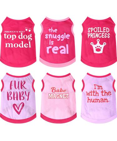6 Pack Dog Shirt Puppy Clothes for Chihuahua Dog T Shirt Girl Dog Clothes Breathable Dog Outfit Dog Costume Summer Cat and Dog Clothes Dachshund Puppy Accessories Printed Dog Shirts 6 Style (Medium)