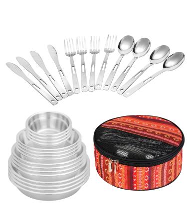 Camping Mess Kits - 28pcs Camping Dinnerware Set Camping Gifts Camping cookware Sets Camping Accessories Camping Cooking Utensils Set Bowls, Plates, Knives, Forks, Spoons bohemia