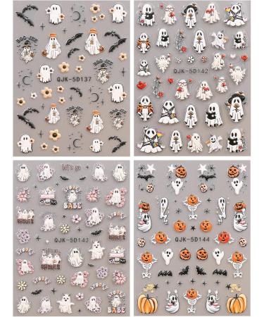 JMEOWIO 3D Embossed Halloween Nail Art Stickers Decals Self-Adhesive 5D Cute Ghost Red Heart Nail Supplies Nail Art Design Decoration Accessories 4 Sheets - Buy Online on GoSupps.com