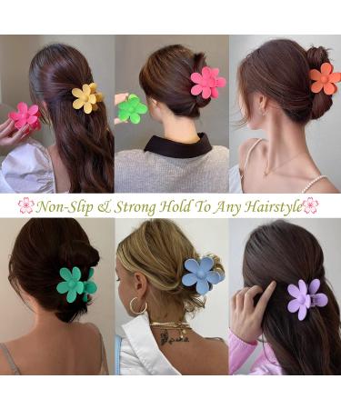 8PCS Large Flower Hair Claw Clips for Women Girls - Non Slip Strong Hold - Matte Finish - Ideal for Thick & Thin Hair - 8 Colors Multicolor Green Pink Ros - Buy Online on GoSupps.com