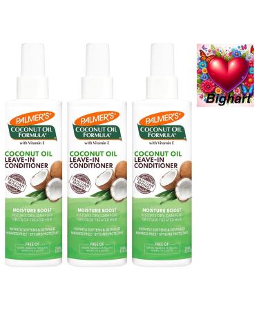 Palmers Coconut Oil Leave-In Conditioner 3 Pack 250ml Each & Fridge Magnet Designed to nourish and repair dry frizzy hair, add shine,