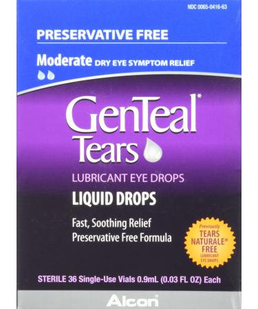 GenTeal Tears Lubricant Eye Drops Moderate Liquid Drops 36 Sterile Single-Use Vials 0.9-mL Each